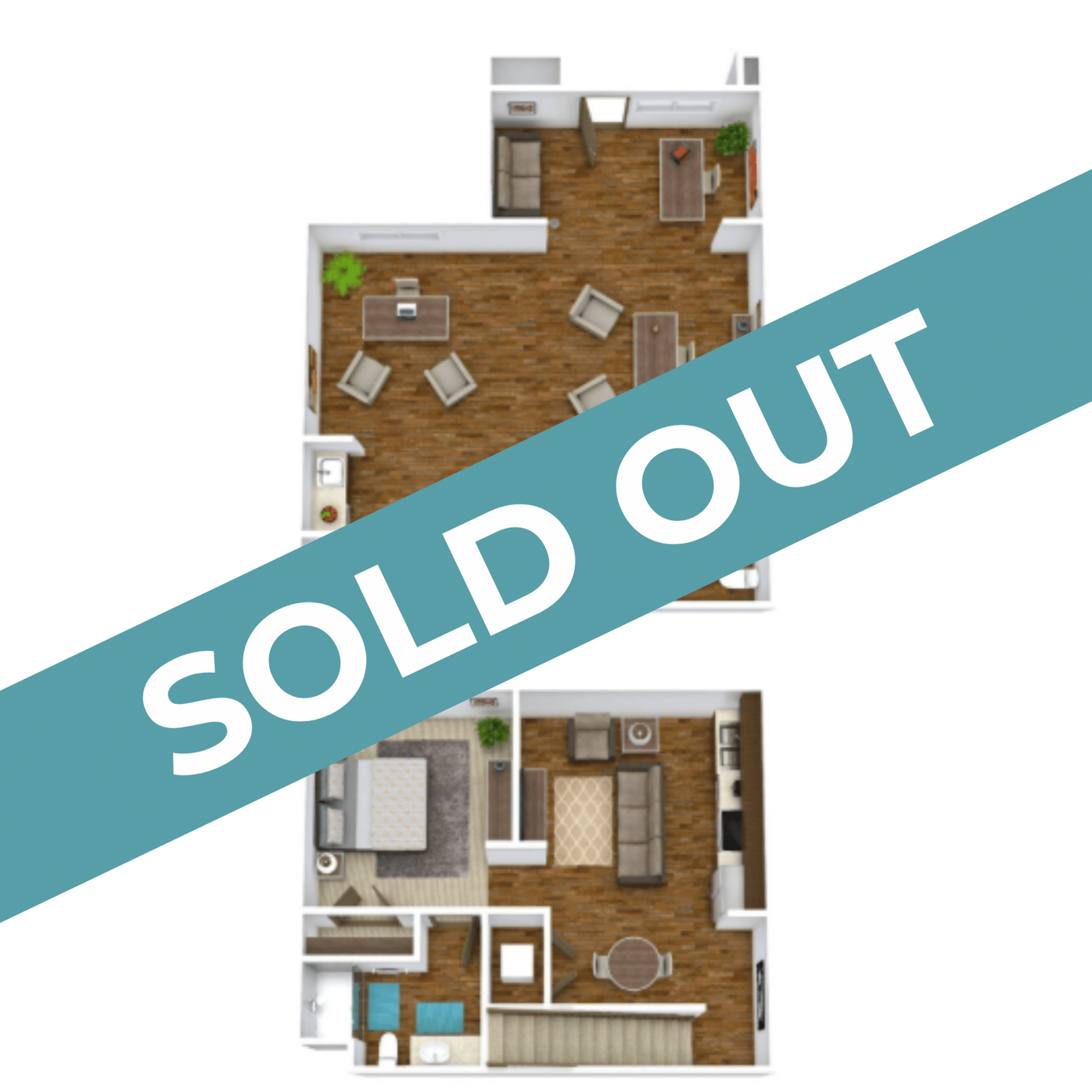 A 3D image of the Live Work Unit – Platinum floorplan, a 1940 squarefoot, 0 bed / 1 bath unit