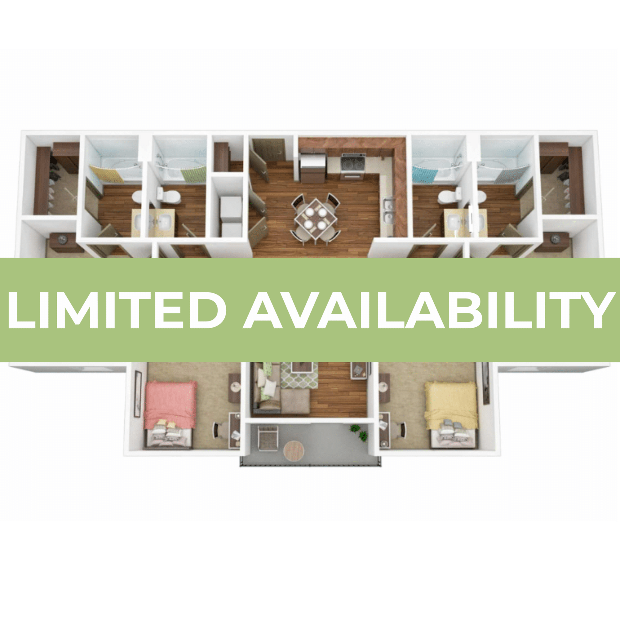 A 3D image of the 4BR/4BA – Silver floorplan, a 1472 squarefoot, 4 bed / 4 bath unit